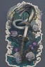 Placeholder: Design a captivating sticker inspired by gothic fantasy novels. Create an intricate scene featuring a beautifully crafted sword with a coiling snake entwined around it. Surround the central image with an array of hauntingly enchanting flowers, evoking a romantic fantasy atmosphere. Ensure the overall design is visually striking and suitable for a sticker format.