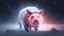 Placeholder: Gorgeous angry white sabre tooth pole pig with glowing red eyes in a snow storm at night