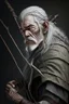 Placeholder: gray hair medieval man with a longbow