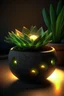 Placeholder: Generate an AI image of a small geode-shaped concrete planter with a succulent inside, emitting a soft glow from embedded mini lamps.