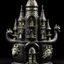 Placeholder: A black castle with a moon dragon designed in Matryoshka dolls painted by Peter Carl Faberge