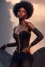 Placeholder: A portrait of a beautiful youthful black woman, wearing a lace black corset, long black hair, wizard, magical, ethereal, intricate bright lighting. Concept art by wlop. Ultra quality 8k.