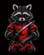 Placeholder: racoon samurai with a katana, into an armor, red black colors,