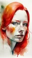 Placeholder: a smear . water colour drawing of women face with red hair