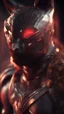 Placeholder: Iconic Cat-Man, Glowing red and silver, ultra-detailed armor, eye mask cat, dynamic shot, richly saturated colors, full stature, cinematic atmosphere, Octane rendering, hyper-realistic, unparalleled detail, 8K , concept art, physically based rendering, intricate textures, timeless masterpiece, AI enhanced, GAN, ray tracing, depth of field, neural network,