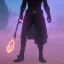 Placeholder: A commander in matte black robes with flaming eyes with flaming light blue pupils stands atop a squire Two infinity gauntlets contain six infinity stones, one of which is made with nano In the hands of a powerful man walking While standing on a majestic height from afar