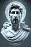 Placeholder: Ultra Realistic image, Roman sculpture, white marble material, Lionel Messi, sun radial crown, chisel style, waist up portrait, epic, celestial, cinematic lighting, God light, god rays, 4k resolution, smooth details, ornate details, soft lighting, unreal engine 5, marble background.