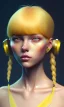 Placeholder: girl, cute, beautiful, head and shoulders portrait by Greg Rutkowski, yellow hair, pigtails with space buns, bangs, yellow dress,