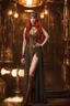 Placeholder: full body and headshot of a skinny Cleopatra, with long straight red hair, standing in a steampunk setting.