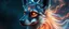 Placeholder: blink dog close up portrait of a plasma racoon fox horse king lama shape shifter flickers like hypnotic fire in geometric shapes like a dna swirl of time and a fearsome planeswalker covered in powerful runes