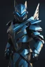 Placeholder: neon blue, flying parts of armor in form of triangles, cyber armor, geometric patterns on armor, male, orbiting triangle, armor drones