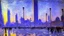 Placeholder: Space cyberpunk city, winter, claude monet painting