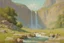 Placeholder: sunny day, rocks, waterfall, mountains, videogame influence of need for speed landscapes, gustave de smet and emile claus impressionism paintings