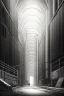 Placeholder: Tunnel of white energy in the dark, environment, greyscale