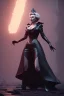 Placeholder: Hannah Waddingham as evil queen in black leather gown, busty, cleavage, voluptous, rebecca Welton, angry, stern look. character design by cory loftis, fenghua zhong, ryohei hase, ismail inceoglu and ruan jia. unreal engine 5, artistic lighting, highly detailed, photorealistic, fantasy