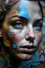 Placeholder: realistic graffiti art masterpiece painting of a front complex woman colored face (detailed eyes, nose, mouth , neck), background with ink drawings, text, letters, shapes, numbers, all around, street art, pop art, (abstract busy background), UHD, 4k, crisp focus,