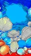 Placeholder: An indigo beach with seashells in pop art style