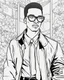 Placeholder: coloring page for teens, simple outlines art, cartoon style, outline drawing, bold outlines, clean and clear outlines, no tones color, no color, no detailed art, art full view, wide angle, white background, Malcom X.