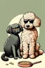 Placeholder: A cat being sick while a poodle licks it up.