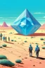 Placeholder: giant diamond in the desert with small people around n the style of Hiroshi Nagai