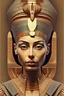 Placeholder: Queen Nefertiti, sits with dignity, and behind the pyramids