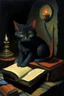 Placeholder: 1970's dark fantasy book cover dungeons and dragons style painting of a cat with minimalist far perspective