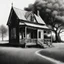 Placeholder: black and white old house in a country