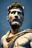 Placeholder: Realistic image, Roman sculpture made in marble with gold veins, Lionel messi, gold laurel leaves crown, waist up portrait,marble material, gold ornaments, Renaissance style, sun rays background, epic, celestial, cinematic lighting, God lights, 4k resolution, smooth details, soft lighting, unreal engine 5, art station, substance 3d.