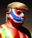 Placeholder: Realistic image of Donald trump wrestler, Mexican wrestling style, Mexican wrestling mask, chin and nose visibles, red and blue breeches, glow us flag dress, suspenders, retro style, 80s, vibrant color, highly detailed, sky background, concept art, unreal engine 5, god rays, ray tracing, RTX, lumen lighting, ultra detail, volumetric lighting, 3d, finely drawn, high definition, high resolution.