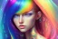 Placeholder: girl, cute, beautiful, long hair, rainbow hair, rainbow dress, close up portrait in the rain by art