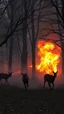 Placeholder: A big fire and smoke in the wood , dears are running scared