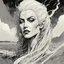 Placeholder: create a highly ethereal, darkly magical surrealist portrait illustration of the mother of vampires, Lamae Bal, with highly detailed and deeply cut facial features, in the chaotic, turbulent, otherworldly landscape of Coldharbour in the comic art style of BILL SIENKIEWICZ and JEAN GIRAUD MOEBIUS, searing lines and forceful strokes, precisely drawn, inked, and darkly colored