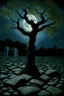 Placeholder: Night, tree leaves, moon, rocks, clouds, creepy gothic movies influence, horror, gustave caillebotte, alfred satw impressionism paintings