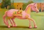 Placeholder: Big pink plastic toy horse.19th painting