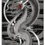 Placeholder: Ukiyo-e styled art, black and white picture with a red dragon