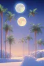 Placeholder: 1980's aesthetic vaporwave palm trees with lighting with moon in the winter snow