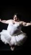 Placeholder: young man, obese; brown hair and fair skin, dancing in a white fluffy tutu. Full character. Elegant pose; HD, Studio shot, realistic.