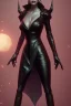 Placeholder: Brandi Love in black leather gown, evil,energetic, villain, busty, cleavage, curvy, angry, happy, stern look. character design by cory loftis, fenghua zhong, ryohei hase, ismail inceoglu and ruan jia. unreal engine 5, artistic lighting, highly detailed, photorealistic, fantasy