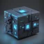 Placeholder: a cube of power, high quality, retro pixel art, shades of sky blue and dark grey, octane render, sci fi, anti-aliasing, 4k render, top side angle