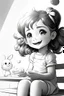 Placeholder: A round-faced little girl happily holding a bunch of colorful balloons. Circles can be used to depict the balloons, her eyes, and the sun in the background. very happy , Colloring page for todlliers ; basic hawali style cartoon , black and white , ink outlines , , smooth , anime style , minimalist , cute eyes , full body , white shose , sketchbook , realistic sketch , free lines , on paper , character sheet , clean line art high detailed