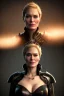 Placeholder: Cersei Lannister as evil queen in black leather, busty, cleavage, curvy, lena headay, angry, stern look. character design by cory loftis, fenghua zhong, ryohei hase, ismail inceoglu and ruan jia. unreal engine 5, artistic lighting, highly detailed, photorealistic, fantasy