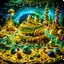 Placeholder: Detailed creepy landscape made of cake-frosting and modeling clay, stars and planets, Roger Dean, Tim Burton, strong texture, Ernst Haekel, extreme detail, Max Ernst, decal, rich moody colors, sparkles, bokeh, odd