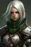Placeholder: rogue assassin female leather armor white messy hair green eyes