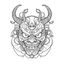 Placeholder: White, minimalis line art , oni mask japanes , vector, white background, outline, with images neatly contained within the background, just black and white color, tatto style.