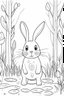 Placeholder: Coloring page for toodlers, with a cute forest hare, very Bold outlines and white background, minimal number of elements, very simple