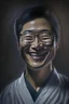 Placeholder: asian surgeon portrait smiling, scalpel pose, dark lighting, hyper-realistic