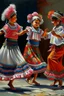 Placeholder: 2 maxican childeren dancing traditional clothes painting neoclassism in a traditional