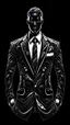 Placeholder: Fondo negro Arte illustration Hombre con traje y corbata moda futurista elegante, color gris, calidad ultra, hiperdetallada, 12k