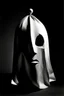 Placeholder: a black and white photograph in the style of man ray, the photograph is of a scary ghost mask