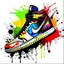 Placeholder: vector t-shirt art ready for print colorful graffiti illustration of Jordan 1 sneaker, frontal perspective, action shot, vibrant color, high detail, white background